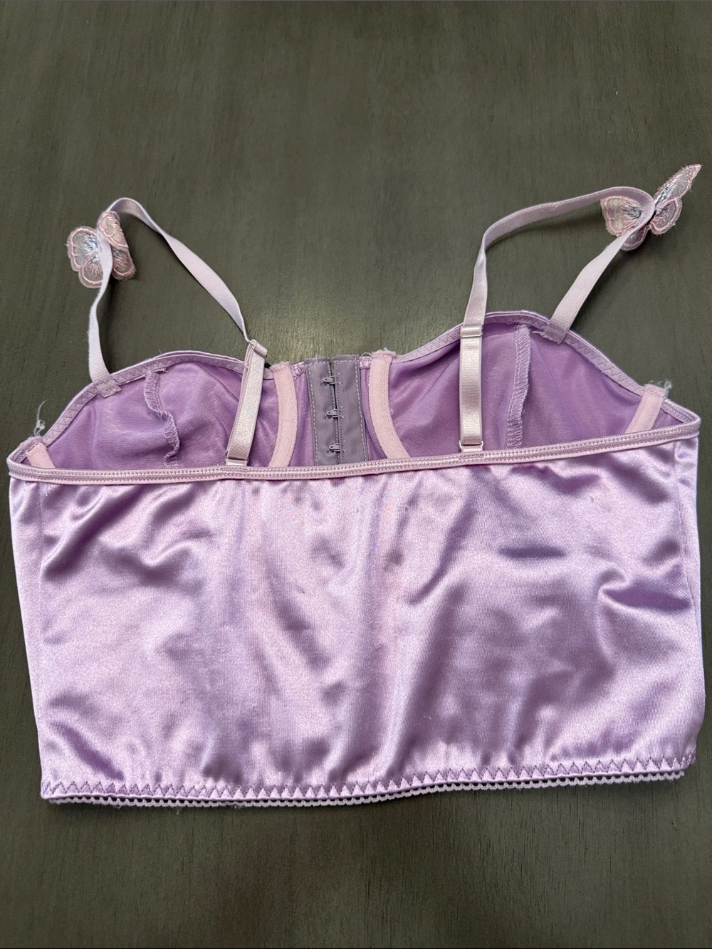 Lavender Satin Butterfly Appliqué Bralette Crop Top - Picture 5 of 5